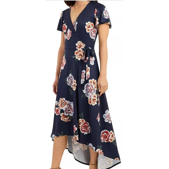 Juniors  BCX High-Low Floral-Print Dress Large Blue NWT - Picture 1 of 3